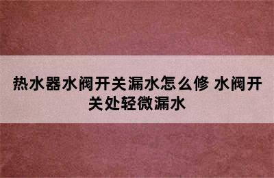 热水器水阀开关漏水怎么修 水阀开关处轻微漏水